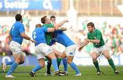 25 February 2012; Tommy Bowe, Ireland, is tackled by Leonardo Ghiraldini, left, and Tobias Botes, Italy. RBS Six Nations Rugby Championship, Ireland v Italy, Aviva Stadium, Lansdowne Road, Dublin. Picture credit: Ray McManus / SPORTSFILE