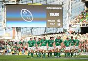 25 February 2012; The Ireland team leave the pitch after the game, with the scoreboard showing the full time score of Ireland 42, Italy 10. RBS Six Nations Rugby Championship, Ireland v Italy, Aviva Stadium, Lansdowne Road, Dublin. Picture credit: Brendan Moran / SPORTSFILE