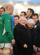 25 February 2012; Ireland captain Paul O'Connell with President of Ireland Michael D. Higgins, centre, and IRFU President John Hussey. RBS Six Nations Rugby Championship, Ireland v Italy, Aviva Stadium, Lansdowne Road, Dublin. Picture credit: Brendan Moran / SPORTSFILE