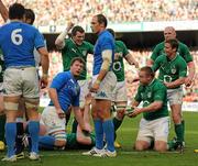25 February 2012; Tom Court, Ireland, is congratulated by team mates after scoring his side's fourth try. RBS Six Nations Rugby Championship, Ireland v Italy, Aviva Stadium, Lansdowne Road, Dublin. Picture credit: Ray McManus / SPORTSFILE