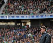 25 February 2012; Ireland out-half Ronan O'Gara waits on the sideline to come onto the pitch to earn his 118th cap. RBS Six Nations Rugby Championship, Ireland v Italy, Aviva Stadium, Lansdowne Road, Dublin. Picture credit: Brendan Moran / SPORTSFILE
