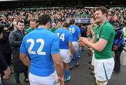 25 February 2012; The Ireland team, including Cian Healy, left, Tom Court and Donnacha Ryan applaud the Italy team as they leave the field. RBS Six Nations Rugby Championship, Ireland v Italy, Aviva Stadium, Lansdowne Road, Dublin. Picture credit: Brendan Moran / SPORTSFILE