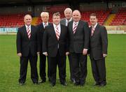 25 February 2012; Derry City Board of Directors, from left, Peter Wallace, Tony O'Doherty, Philip O'Doherty, Michael Doherty, Sean Barrett and Martin Mullan. Derry City Squad Photo and Portraits 2012, Brandywell Stadium, Derry. Picture credit: Oliver McVeigh / SPORTSFILE