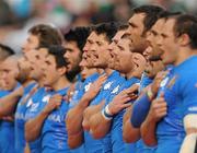 25 February 2012; The Italian team stand for their National Anthem before the game. RBS Six Nations Rugby Championship, Ireland v Italy, Aviva Stadium, Lansdowne Road, Dublin. Picture credit: Brendan Moran / SPORTSFILE