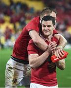 1 July 2017; Jonathan Sexton is congratulated by his British & Irish Lions team-mate Liam Williams following the Second Test match between New Zealand All Blacks and the British & Irish Lions at Westpac Stadium in Wellington, New Zealand. Photo by Stephen McCarthy/Sportsfile