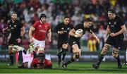1 July 2017; Beauden Barrett of New Zealand escapes the tackle of Maro Itoje of the British & Irish Lions during the Second Test match between New Zealand All Blacks and the British & Irish Lions at Westpac Stadium in Wellington, New Zealand. Photo by Stephen McCarthy/Sportsfile