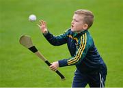 1 July 2017; Offally supporter Fiachra Carroll, 7, from Tullamore, practices his skills prior to the GAA Hurling All-Ireland Senior Championship Round 1 match between Offaly and Waterford at Bord na Móna O’Connor Park in Tullamore, Co Offaly. Photo by Sam Barnes/Sportsfile