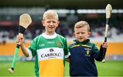 1 July 2017; Offaly supporters, Oisín Carroll, 9, left, and his brother Fiachra, 7 from Tullamore, prior the GAA Hurling All-Ireland Senior Championship Round 1 match between Offaly and Waterford at Bord na Móna O’Connor Park in Tullamore, Co Offaly. Photo by Sam Barnes/Sportsfile