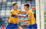 1 July 2017; Jamie Malone of Clare celebrates with Eoin Cleary, left, after scoring his side's first goal of the game during the GAA Football All-Ireland Senior Championship Round 2A match between Laois and Clare at O’Moore Park in Portlaoise, Co Laois. Photo by Ramsey Cardy/Sportsfile