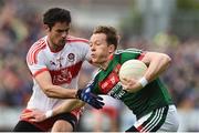 1 July 2017; Donal Vaughan of Mayo in action against Christopher McKaigue of Derry during the GAA Football All-Ireland Senior Championship Round 2A match between Mayo and Derry at Elverys MacHale Park, in Castlebar, Co Mayo. Photo by David Maher/Sportsfile