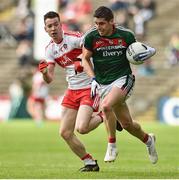 1 July 2017; Lee Keegan of Mayo in action against Niall Loughlin of Derry during the GAA Football All-Ireland Senior Championship Round 2A match between Mayo and Derry at Elverys MacHale Park, in Castlebar, Co Mayo. Photo by David Maher/Sportsfile