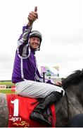 1 July 2017; Seamie Heffernan celebrates after winning the Dubai Duty Free Irish Derby on Capri during the Dubai Duty Free Irish Derby Festival 2017 on Saturday at the Curragh in Kildare. Photo by Seb Daly/Sportsfile