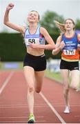 1 July 2017; Jodie McCann, DSD AC, celebrates winning the Junior Women's 1500m, at the Irish Life Health National Junior & U23 Track & Field Championship 2017 at Tullamore Harriers Stadium in Tullamore, Co Offaly. Photo by Tomás Greally/Sportsfile