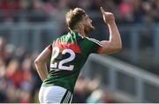 1 July 2017; Aidan O'Shea of Mayo celebrates after scoring a late point during extra time at the GAA Football All-Ireland Senior Championship Round 2A match between Mayo and Derry at Elverys MacHale Park, in Castlebar, Co Mayo. Photo by David Maher/Sportsfile