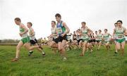 26 February 2012; Kevin Dooney, Raheny Shamrocks AC, extreme left, leads the field on his way to winning the Junior Men's race during the Woodie’s DIY AAI Inter Club Cross Country Championships of Ireland 2012. Santry Demesne, Santry, Dublin. Picture credit: Pat Murphy / SPORTSFILE