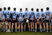 26 February 2012; Dublin players stand for their team photograph ahead of the game. The players' jerseys carried messages supporting the Suicide or Survive charity. Allianz Hurling League, Division 1A, Round 1, Galway v Dublin, Pearse Stadium, Salthill, Galway. Picture credit: Stephen McCarthy / SPORTSFILE