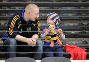 26 February 2012; Tipperary supporters 3 year old Adam Whyte and his father Christopher, from Clonmel Co. Tipperary, before the game. Allianz Hurling League, Division 1A, Round 1, Kilkenny v Tipperary, Nowlan Park, Kilkenny. Picture credit: Matt Browne / SPORTSFILE