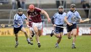 26 February 2012; Iarla Tannian, Galway, in action against Dublin players, from left, Alan McCrabbe, Shane Durkin and Danny Sutcliffe. Allianz Hurling League, Division 1A, Round 1, Galway v Dublin, Pearse Stadium, Salthill, Galway. Picture credit: Conor O Beolain / SPORTSFILE
