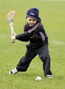 26 February 2012; Galway supporter Michael Grainey, age 5, from Rahoon, Co. Galway, plays on the pitch ahead of the game. Allianz Hurling League, Division 1A, Round 1, Galway v Dublin, Pearse Stadium, Salthill, Galway. Picture credit: Conor O Beolain / SPORTSFILE