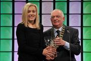 26 February 2012; In attendance at the Three FAI International Football Awards is Grace Moloney, left, Reading FC, winner of the Women's U19 International player of the year award, with Paddy McCaul, President of the FAI. Three FAI International Football Awards, RTÉ Studios, Donnybrook, Dublin. Picture credit: David Maher / SPORTSFILE