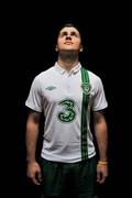 27 February 2012; Three, proud sponsors of the Republic of Ireland football team, today launches the new Umbro Republic of Ireland away jersey. Pictured wearing the new kit is Republic of Ireland player Shane Long. The Three sponsored jersey is available now and will be worn for the first time on the pitch for the Republic of Ireland’s Euro 2012 warm up friendly match against the Czech Republic on Wednesday 29th February. To celebrate the launch, Three is giving away 8 pairs of tickets to the match, just go to www.facebook.com/3Football for more details, terms and conditions and apply. Gannon Park, Malahide, Co. Dublin. Picture credit: David Maher / SPORTSFILE