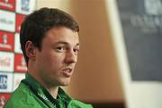 27 February 2012; Northern Ireland's Jonny Evans speaking during a press conference ahead of their International Friendly match against Norway on Wednesday. Northern Ireland Press Conference, Culloden Estate and Spa, Holywood, Belfast, Co. Antrim. Picture credit: Oliver McVeigh / SPORTSFILE