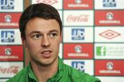 27 February 2012; Northern Ireland's Jonny Evans speaking during a press conference ahead of their International Friendly match against Norway on Wednesday. Northern Ireland Press Conference, Culloden Estate and Spa, Holywood, Belfast, Co. Antrim. Picture credit: Oliver McVeigh / SPORTSFILE