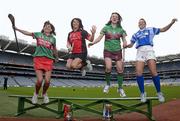 28 February 2012; In attendance at the All-Ireland Camogie Club Finals Captains Day at Croke Park are, from left to right, Mary Looby, Drom/Inch, Tipperary, Una Leacy, Oulart the Ballagh, Wexford, Aileen Moore, Eoghan Rua, Derry, and Aoife Lynskey, Ardrahan, Galway. Oulart the Ballagh face Drom/Inch in the All Ireland Senior Final at 3.00pm while Eoghan Rua play Ardrahan at 1.00pm in the Intermediate decider on Sunday, March 4th. Croke Park, Dublin. Photo by Sportsfile