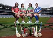 28 February 2012; In attendance at the All-Ireland Camogie Club Finals Captains Day at Croke Park are, from left to right, Una Leacy, Oulart the Ballagh, Wexford, Mary Looby, Drom/Inch, Tipperary, Aileen Moore, Eoghan Rua, Derry, and Aoife Lynskey, Ardrahan, Galway. Oulart the Ballagh face Drom/Inch in the All Ireland Senior Final at 3.00pm while Eoghan Rua play Ardrahan at 1.00pm in the Intermediate decider on Sunday, March 4th. Croke Park, Dublin. Photo by Sportsfile