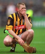 7 July 2002; Wexford goalkeeper Damien Fitzhenry, wearing a Kilkenny jersey, after defeat in the final. Kilkenny v Wexford, Guinness Leinster Senior Hurling Championship Final, Croke Park, Dublin. Hurling. Picture credit; Ray McManus / SPORTSFILE