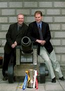 10 July 2002; Cork manager Larry Tompkins and Tipperary manager Tom McGlinchey pictured at a photocall at the Bank of Ireland, College Green, Dublin, ahead of the Bank of Ireland Munster Football Final on Sunday next. Picture credit; Brendan Moran / SPORTSFILE