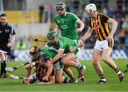 1 July 2017; Mark Bergin passes the sliothar to his Kilkenny team mate Liam Blanchfield as he comes under pressure from Limerick players James Ryan, bottom, Sean Finn and Declan Hannon, 6, during the GAA Hurling All-Ireland Senior Championship Round 1 match between Kilkenny and Limerick at Nowlan Park in Kilkenny. Photo by Ray McManus/Sportsfile