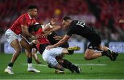 1 July 2017; Jonathan Sexton with the support of his British and Irish Lions team-mate Anthony Watson is tackled by Rieko Ioane and Israel Dagg of New Zealand during the Second Test match between New Zealand All Blacks and the British & Irish Lions at Westpac Stadium in Wellington, New Zealand. Photo by Stephen McCarthy/Sportsfile