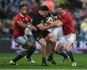 1 July 2017; Codie Taylor of New Zealand is tackled by Taulupe Faletau, left, and Jonathan Sexton of the British & Irish Lions during the Second Test match between New Zealand All Blacks and the British & Irish Lions at Westpac Stadium in Wellington, New Zealand. Photo by Stephen McCarthy/Sportsfile