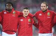 1 July 2017; British and Irish Lions players. from left, Maro Itoje, Jonathan Davies and Alun Wyn Jones during the Second Test match between New Zealand All Blacks and the British & Irish Lions at Westpac Stadium in Wellington, New Zealand. Photo by Stephen McCarthy/Sportsfile