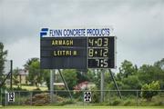1 July 2017; A general view of the scoreboard at the end of the All Ireland Ladies Football Under 14 B Final match between Armagh and Leitrim at O’Connell Park in Drumlane, Co Cavan. Photo by Barry Cregg/Sportsfile