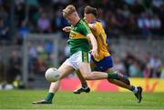 2 July 2017; Donchadh O’Sullivan of Kerry in action against Jack Sheedy of Clare during the Electric Ireland Munster GAA Football Minor Championship Final match between Kerry and Clare at Fitzgerald Stadium in Killarney, Co Kerry. Photo by Brendan Moran/Sportsfile