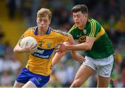 2 July 2017; Joe Miniter of Clare in action against Adam Donoghue of Kerry during the Electric Ireland Munster GAA Football Minor Championship Final match between Kerry and Clare at Fitzgerald Stadium in Killarney, Co Kerry. Photo by Brendan Moran/Sportsfile