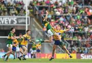 2 July 2017; Diarmuid O'Connor of Kerry of Kerry in action against Danny Griffin of Clare during the Electric Ireland Munster GAA Football Minor Championship Final match between Kerry and Clare at Fitzgerald Stadium in Killarney, Co Kerry. Photo by Eóin Noonan/Sportsfile