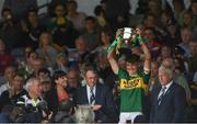 2 July 2017; Kerry captain David Clifford lifts the cup after the Electric Ireland Munster GAA Football Minor Championship Final match between Kerry and Clare at Fitzgerald Stadium in Killarney, Co Kerry. Photo by Eóin Noonan/Sportsfile