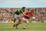 2 July 2017; Tomás Clancy of Cork in action against Anthony Maher of Kerry during the Munster GAA Football Senior Championship Final match between Kerry and Cork at Fitzgerald Stadium in Killarney, Co Kerry. Photo by Eóin Noonan/Sportsfile