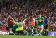 2 July 2017; Fionn Fitzgerald of Kerry receives medical attention during the Munster GAA Football Senior Championship Final match between Kerry and Cork at Fitzgerald Stadium in Killarney, Co Kerry. Photo by Eóin Noonan/Sportsfile