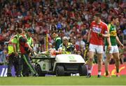 2 July 2017; Fionn Fitzgerald of Kerry is taken from the pitch by medical staff during the Munster GAA Football Senior Championship Final match between Kerry and Cork at Fitzgerald Stadium in Killarney, Co Kerry. Photo by Eóin Noonan/Sportsfile