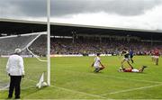 2 July 2017; Paul Geaney of Kerry scores his side's only goal despite the best efforts of Cork goalkeeper Ken O'Halloran and Kevin Crowley during the Munster GAA Football Senior Championship Final match between Kerry and Cork at Fitzgerald Stadium in Killarney, Co Kerry. Photo by Brendan Moran/Sportsfile