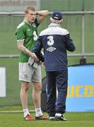 28 February 2012; Republic of Ireland's James McClean speaking with manager Giovanni Trapattoni  at the end of  squad training ahead of their side's International Friendly against the Czech Republic on Wednesday. Republic of Ireland Squad Training, Gannon Park, Malahide, Co. Dublin. Picture credit: David Maher / SPORTSFILE