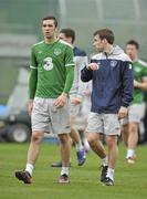 28 February 2012; Republic of Ireland's Shane Duffy, left, and Seamus Coleman during squad training ahead of their side's International Friendly against the Czech Republic on Wednesday. Republic of Ireland Squad Training, Gannon Park, Malahide, Co. Dublin. Picture credit: David Maher / SPORTSFILE