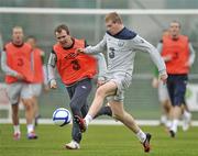 28 February 2012; Republic of Ireland's James McClean, right, in action against Glenn Whelan during squad training ahead of their side's International Friendly against the Czech Republic on Wednesday. Republic of Ireland Squad Training, Gannon Park, Malahide, Co. Dublin. Picture credit: David Maher / SPORTSFILE