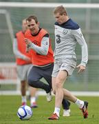 28 February 2012; Republic of Ireland's James McClean, right, in action against Glenn Whelan during squad training ahead of their side's International Friendly against the Czech Republic on Wednesday. Republic of Ireland Squad Training, Gannon Park, Malahide, Co. Dublin. Picture credit: David Maher / SPORTSFILE
