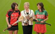28 February 2012; In attendance at the All-Ireland Camogie Club Finals Captains Day at Croke Park are Joan O'Flynn, President of the Camogie Association alongside Una Leacy, left, Oulart the Ballagh, Wexford, and Mary Looby, Drom/Inch, Tipperary. Oulart the Ballagh face Drom/Inch in the All Ireland Senior Final at 3.00pm while Eoghan Rua play Ardrahan at 1.00pm in the Intermediate decider on Sunday, March 4th. Croke Park, Dublin. Photo by Sportsfile