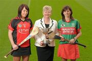 28 February 2012; In attendance at the All-Ireland Camogie Club Finals Captains Day at Croke Park are Joan O'Flynn, President of the Camogie Association alongside Una Leacy, left, Oulart the Ballagh, Wexford, and Mary Looby, Drom/Inch, Tipperary. Oulart the Ballagh face Drom/Inch in the All Ireland Senior Final at 3.00pm while Eoghan Rua play Ardrahan at 1.00pm in the Intermediate decider on Sunday, March 4th. Croke Park, Dublin. Photo by Sportsfile